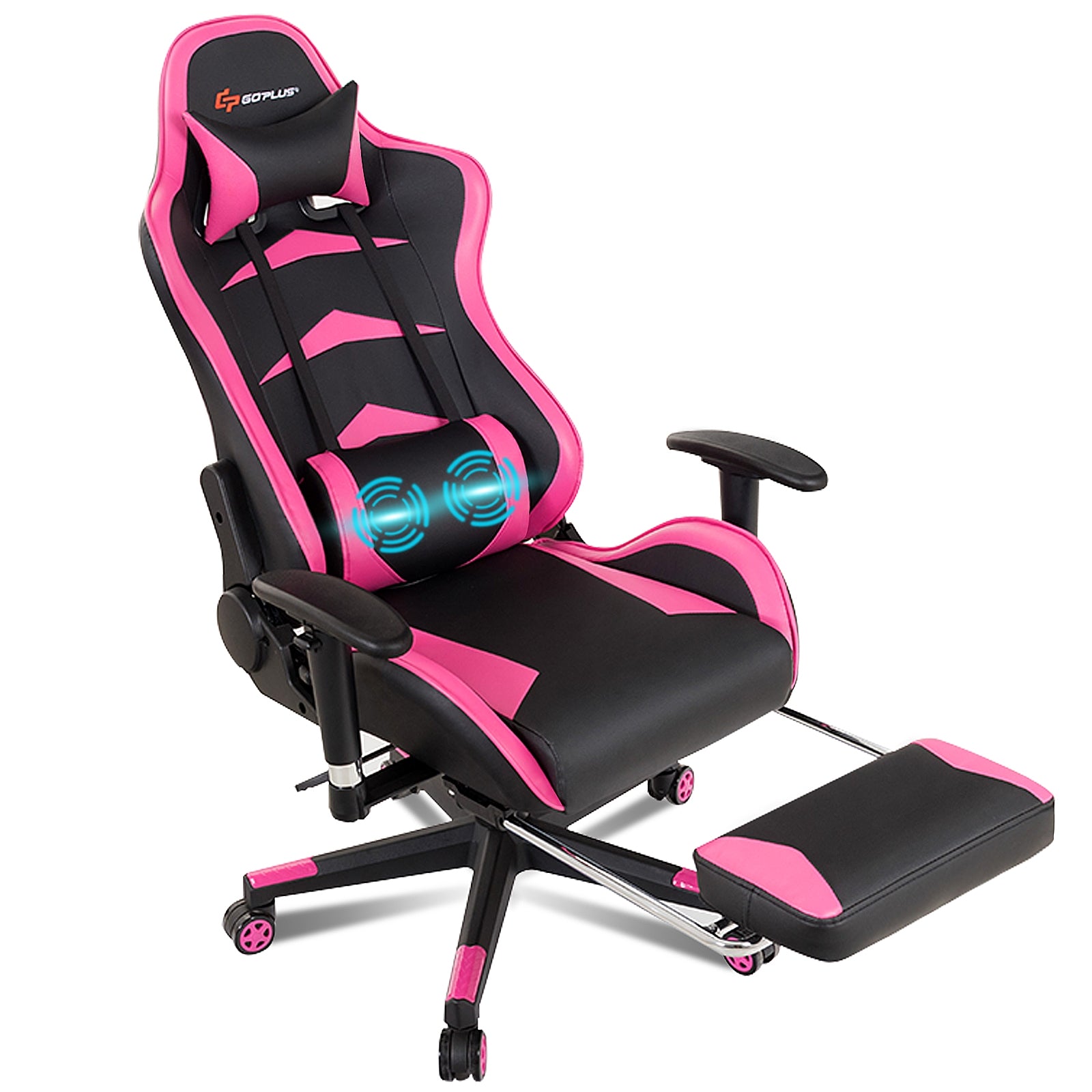 Massage Gaming Chair with Footrest-Pink