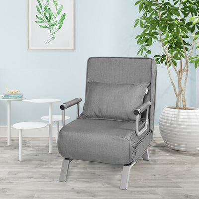 Folding 6 Position Convertible Sleeper Bed Armchair Lounge Couch with Pillow-GrayÂ 