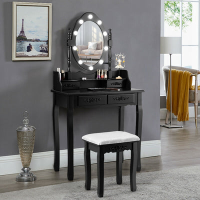 Vanity Table Set with Mirror and Soft Cushioned Stool-BlackÂ 