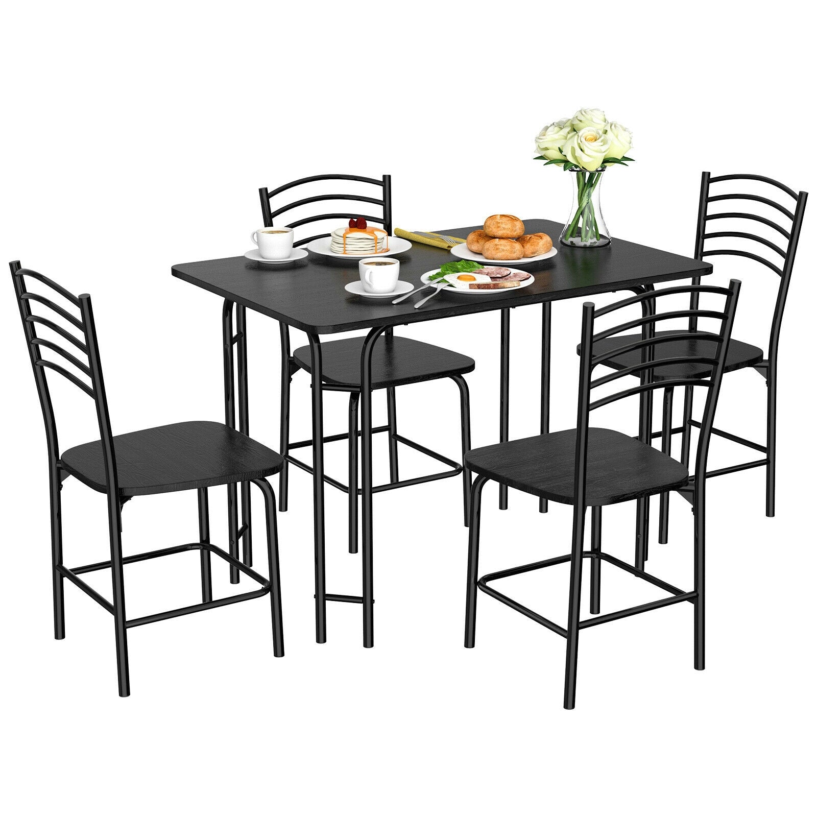 5 Pieces Wood Rectangular Dining Table SetÂ 