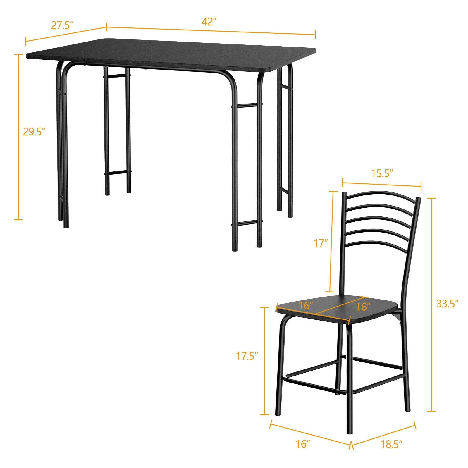 5 Pieces Wood Rectangular Dining Table SetÂ 