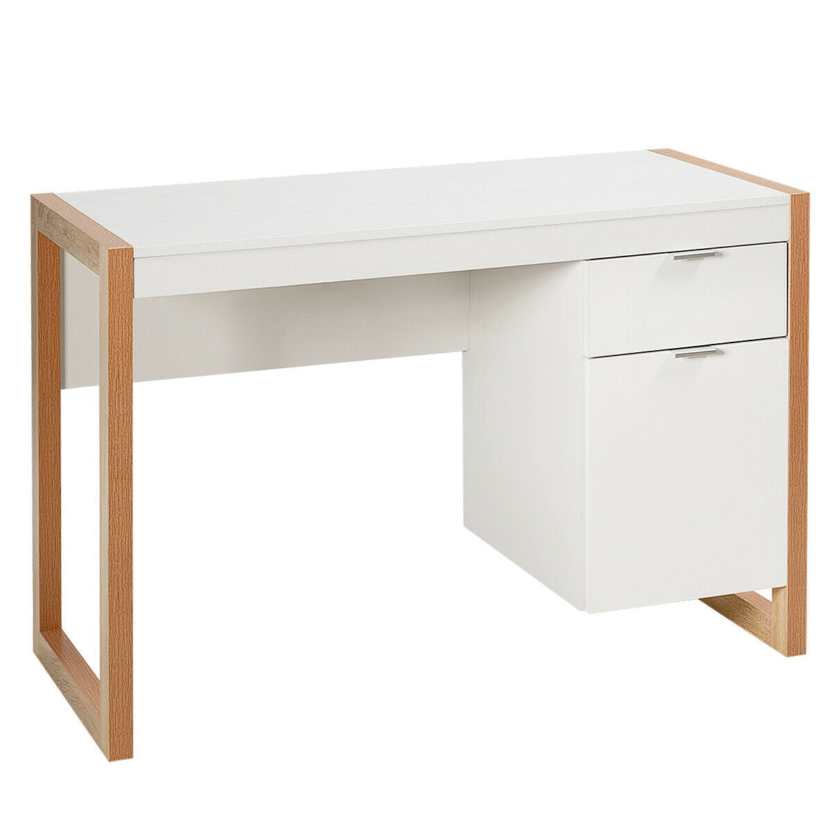 Modern Workstation Computer Desk with Storage Cabinet-White