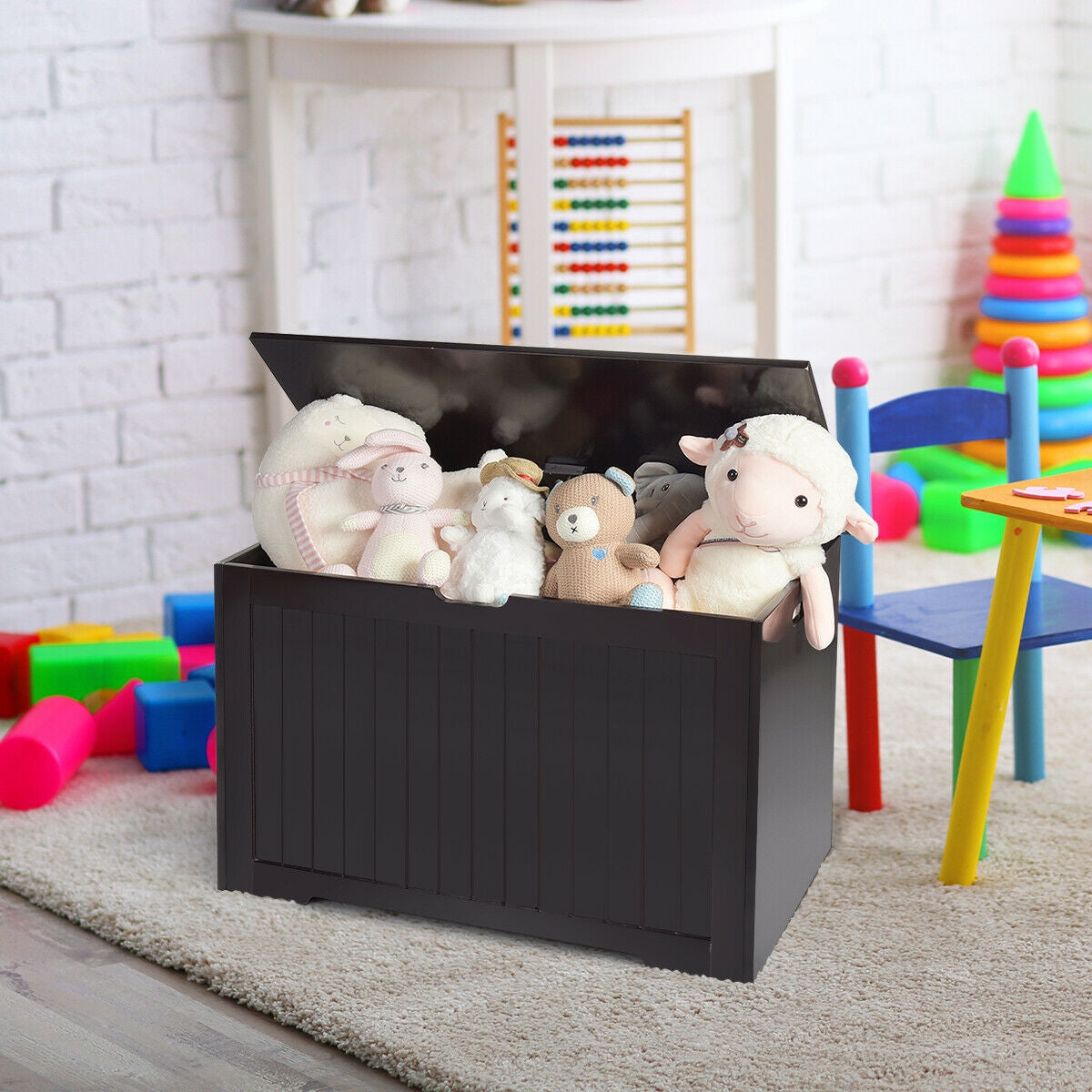 Toy Box Wooden Toy Organizer with Flip-Top Lid-Brown