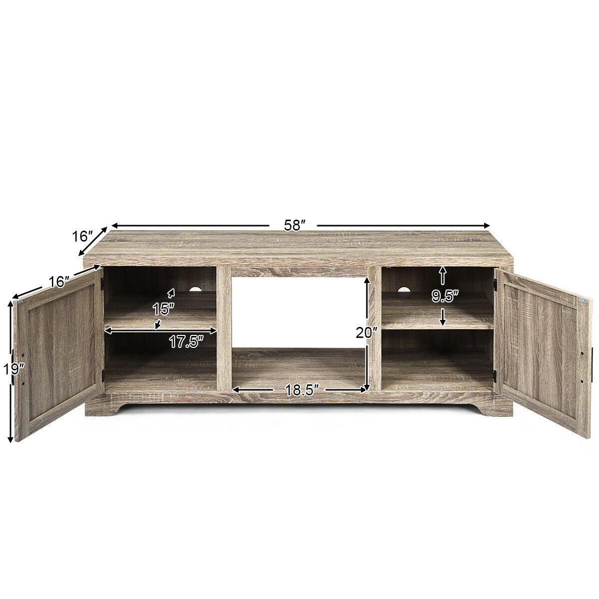 65 Inch Media Component TV Stand with Adjustable Shelves