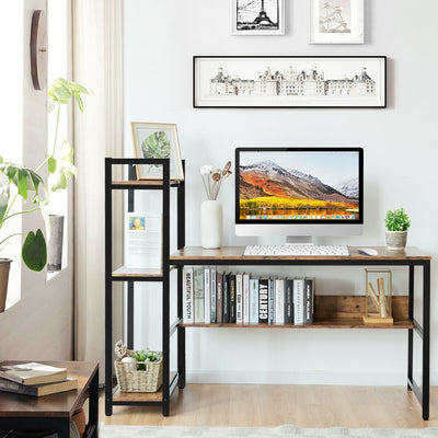 59-Inch Computer Desk Home Office Workstation 4-Tier Storage Shelves-Rustic BrowmÂ 