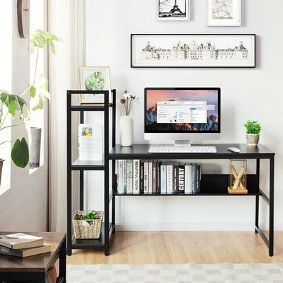 59-Inch Computer Desk Home Office Workstation 4-Tier Storage Shelves-BlackÂ 
