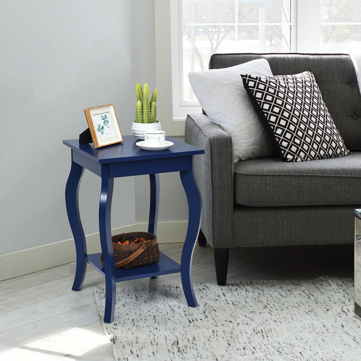 Set of 2 Accent Side Tables with Shelf-Blue