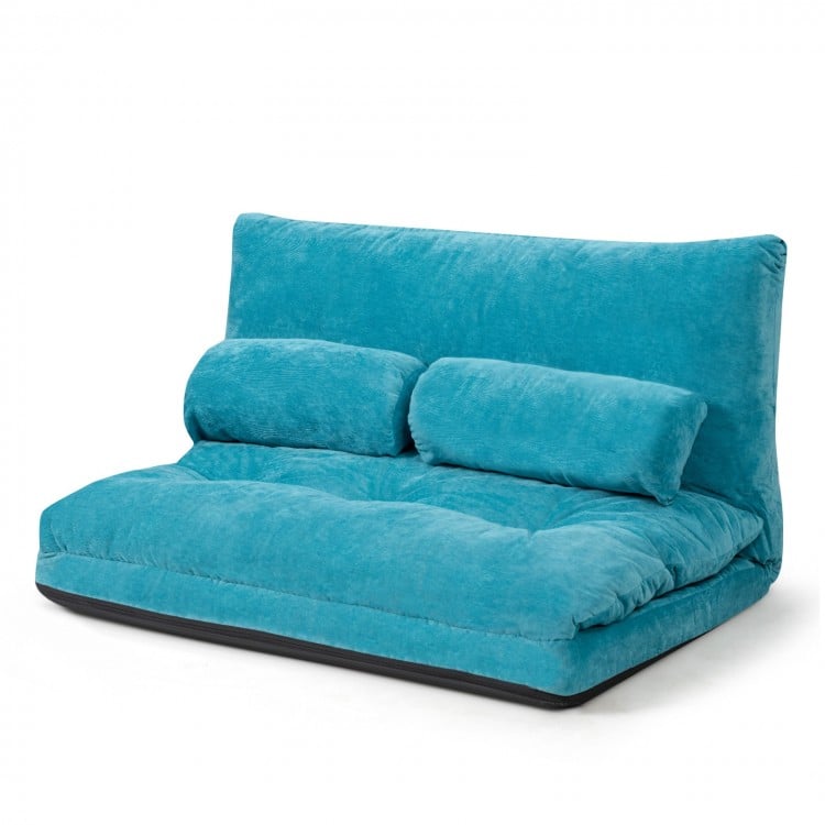 6-Position Adjustable Sleeper Lounge Couch with 2 Pillows-Blue