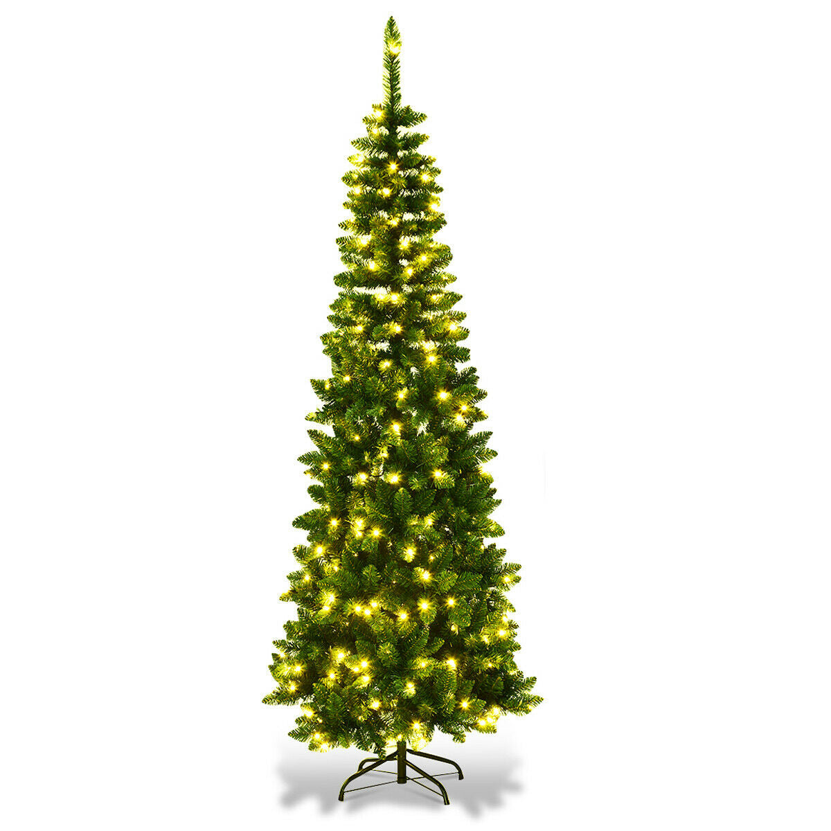 6.5' / 7.5' Pre-Lit Hinged Artificial Pencil Christmas Tree-7.5 ft