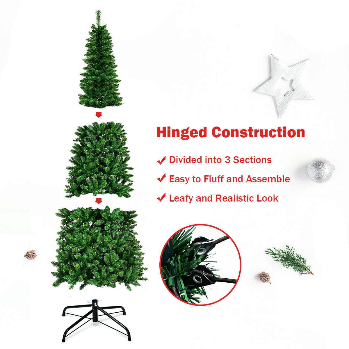 6.5' / 7.5' Pre-Lit Hinged Artificial Pencil Christmas Tree-7.5 ft