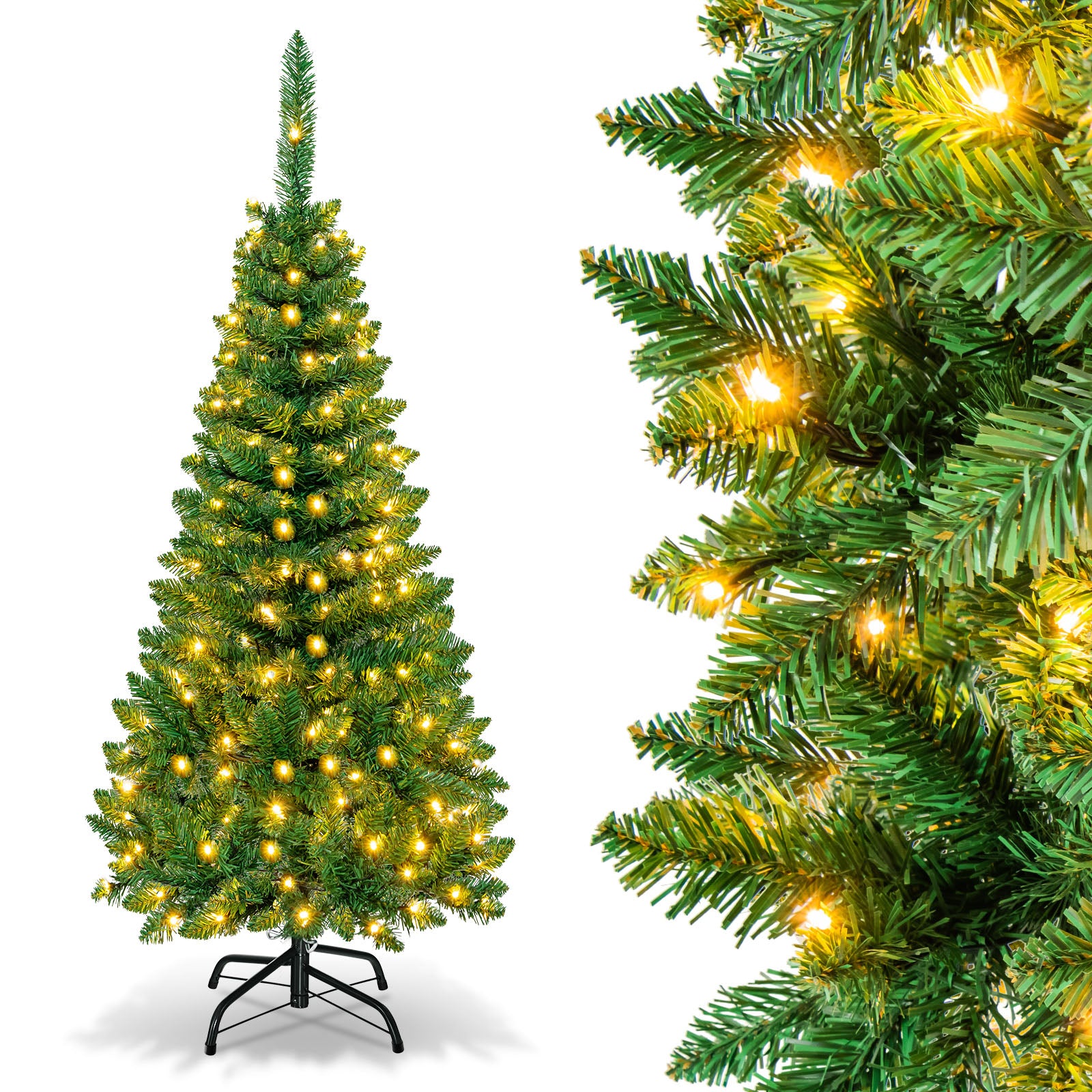 4.5 ft Pre-Lit Premium Hinged Artificial Fir Pencil Christmas Tree with LED Lights-Warm White