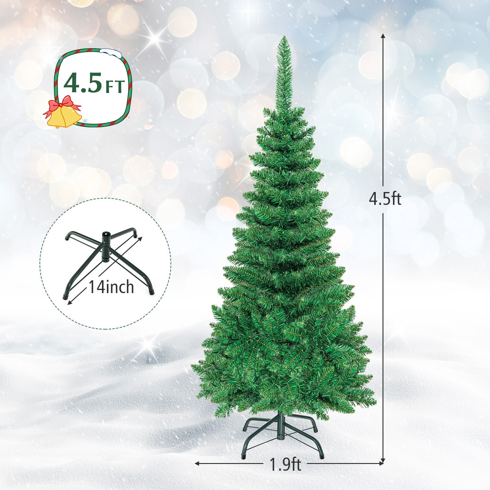 4.5 ft Pre-Lit Premium Hinged Artificial Fir Pencil Christmas Tree with LED Lights-Warm White