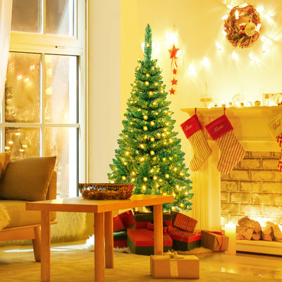 4.5 ft Pre-Lit Premium Hinged Artificial Fir Pencil Christmas Tree with LED Lights-Warm WhiteÂ 