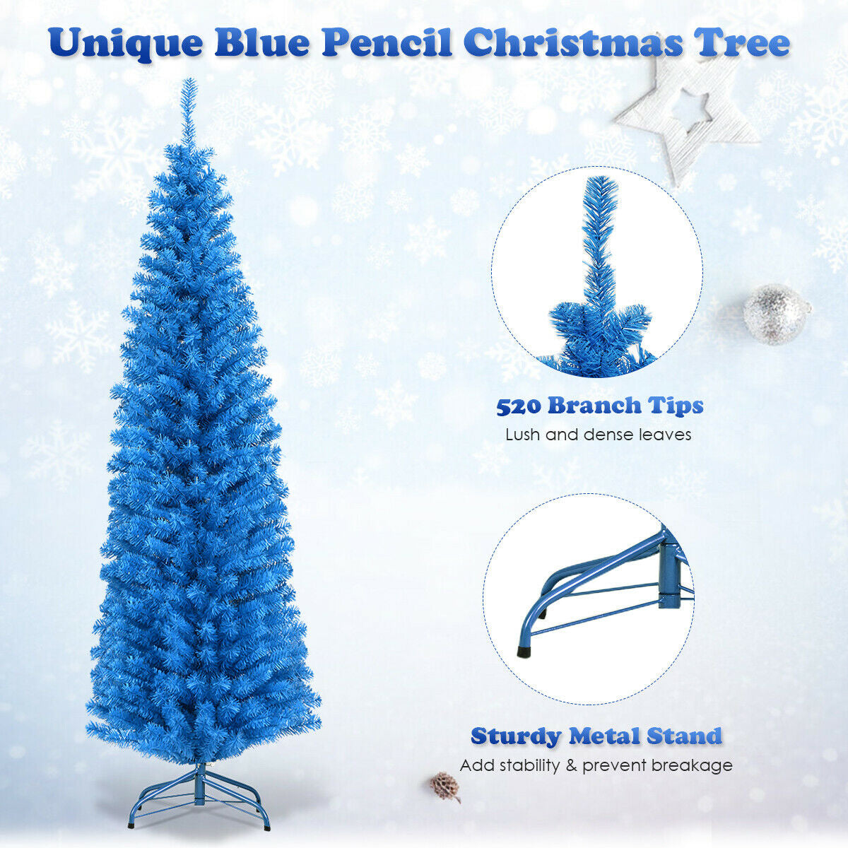 6 Feet Unlit Pencil Slim Tree Artificial Christmas Tree