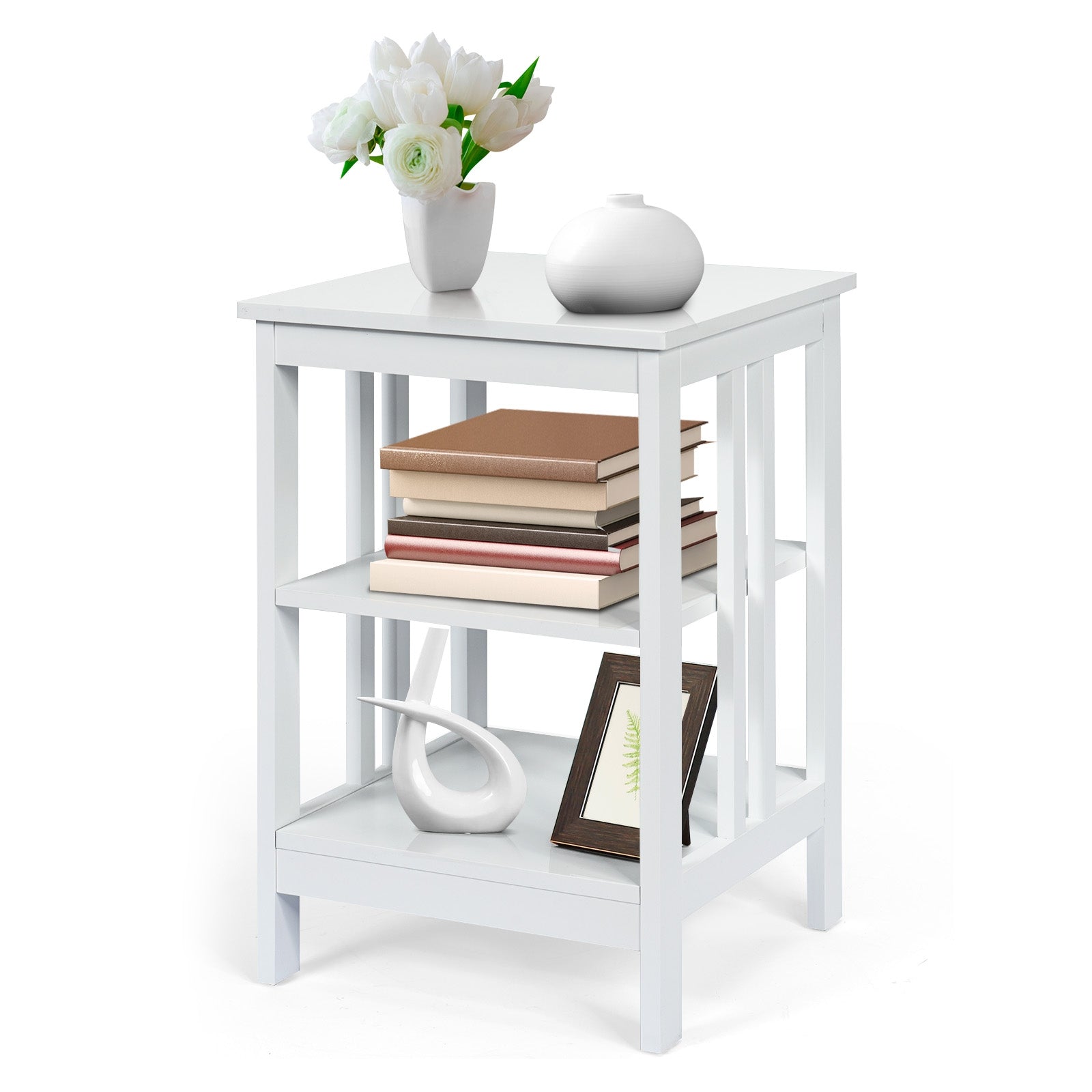 3-tier Side Table Nightstand with Stable Structure-White