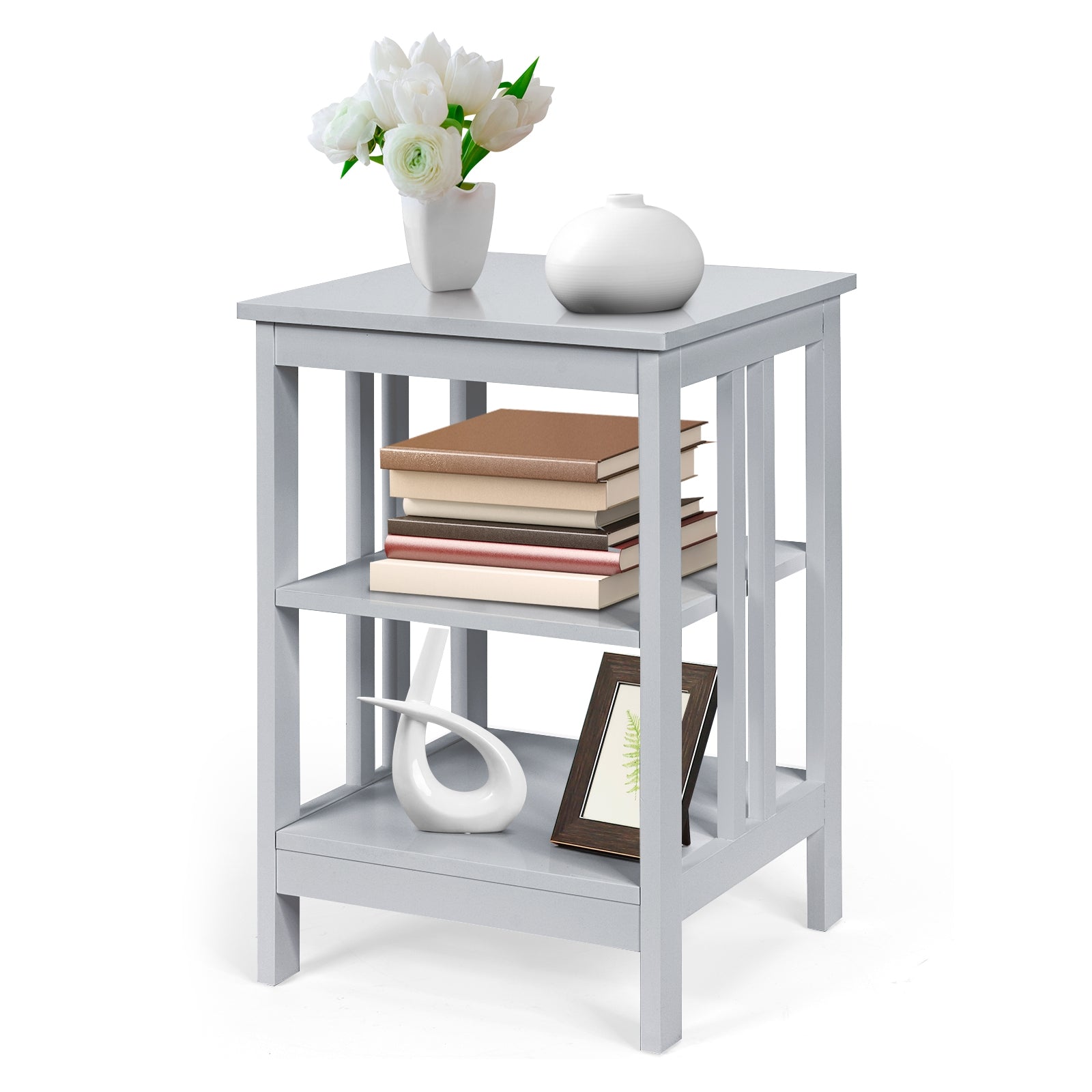 3-tier Side Table Nightstand with Stable Structure-Gray