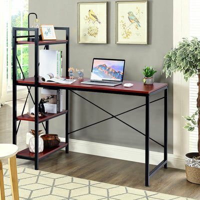 47.5 Inch Writing Study Computer Desk with 4-Tier Shelves-CoffeeÂ 