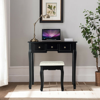 5 Drawers Vanity Table Stool Set with 12-LED Bulbs-BlackÂ 