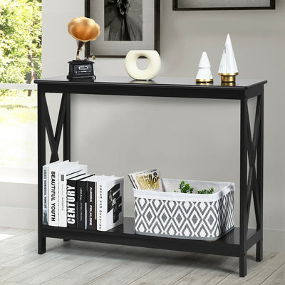 2-Tier Console X-Design Sofa Side Accent Table-BlackÂ 