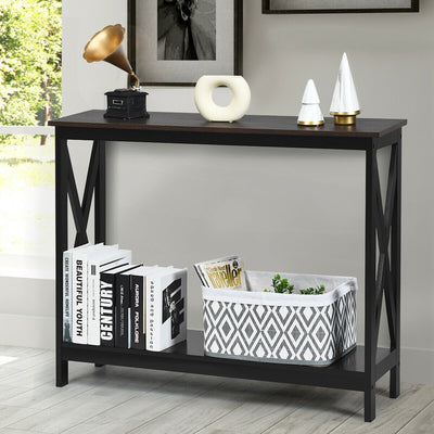 2-Tier Console X-Design Sofa Side Accent Table-BrownÂ 