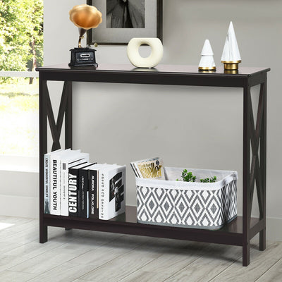 2-Tier Console X-Design Sofa Side Accent Table-Dark BrownÂ 