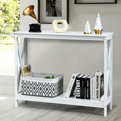 2-Tier Console X-Design Sofa Side Accent Table-WhiteÂ 