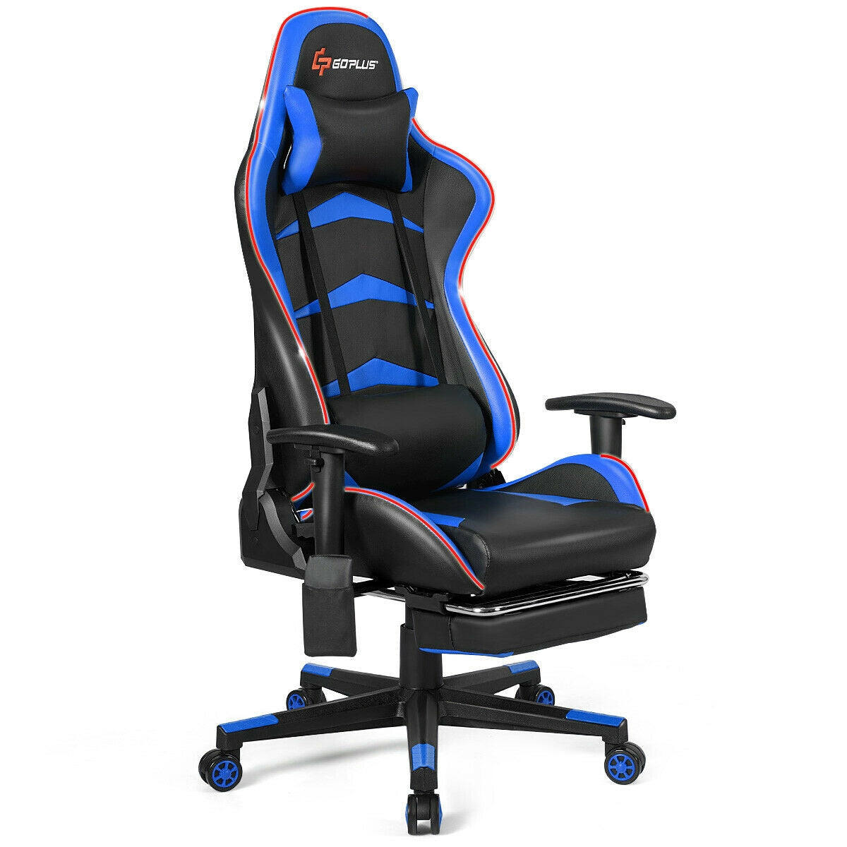 Massage LED Gaming Chair with Lumbar Support and Footrest-Blue