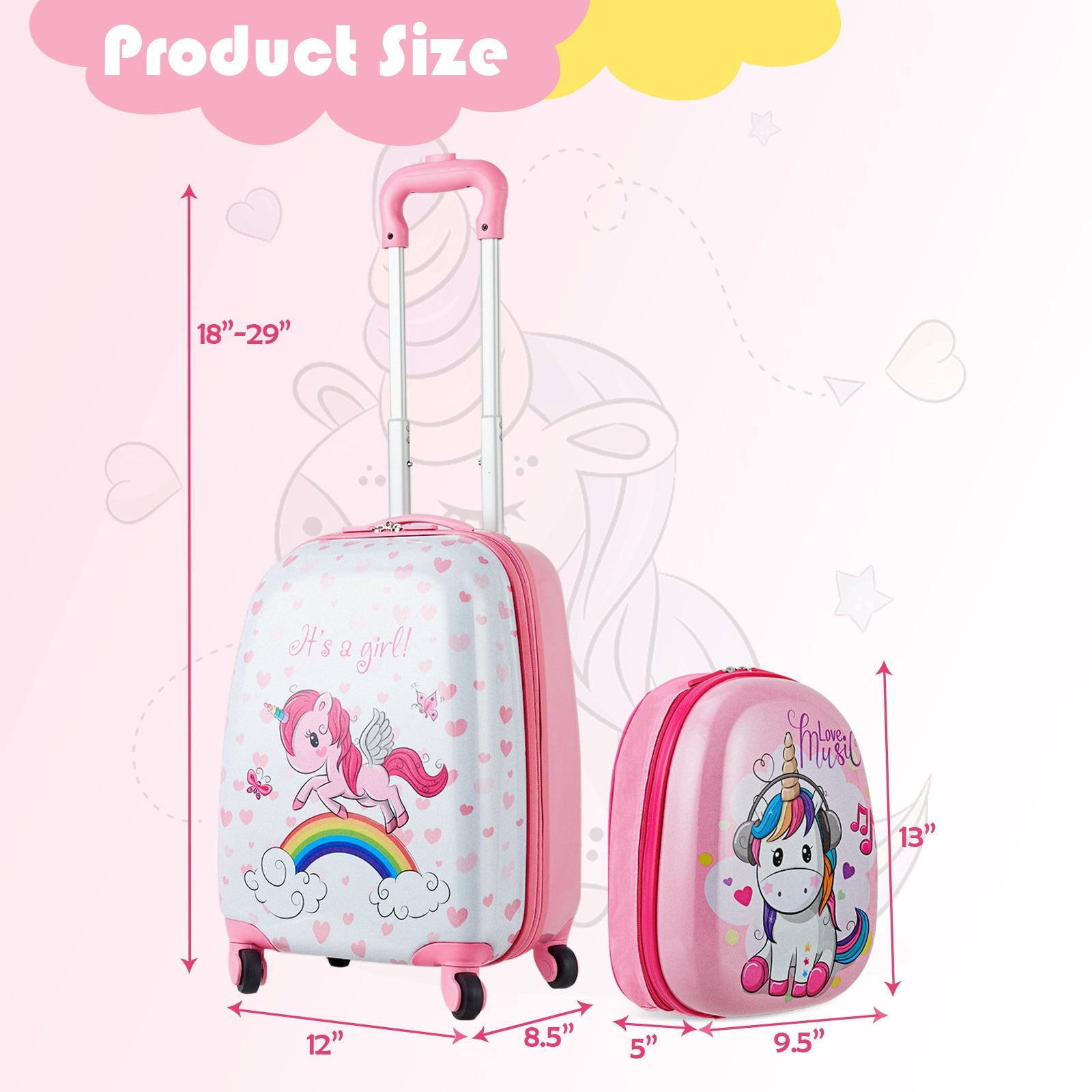 2 Pieces Kids Luggage Set 12 Inch Backpack and 16 Inch Kid Carry on Suitcase with WheelsÂ 