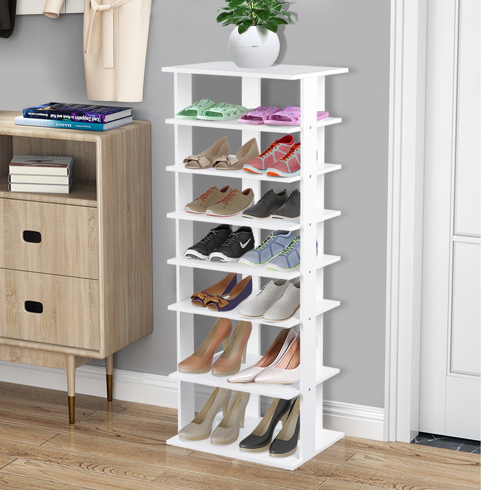 7-Tier Dual 14 Pair Shoe Rack Free Standing Concise Shelves Storage