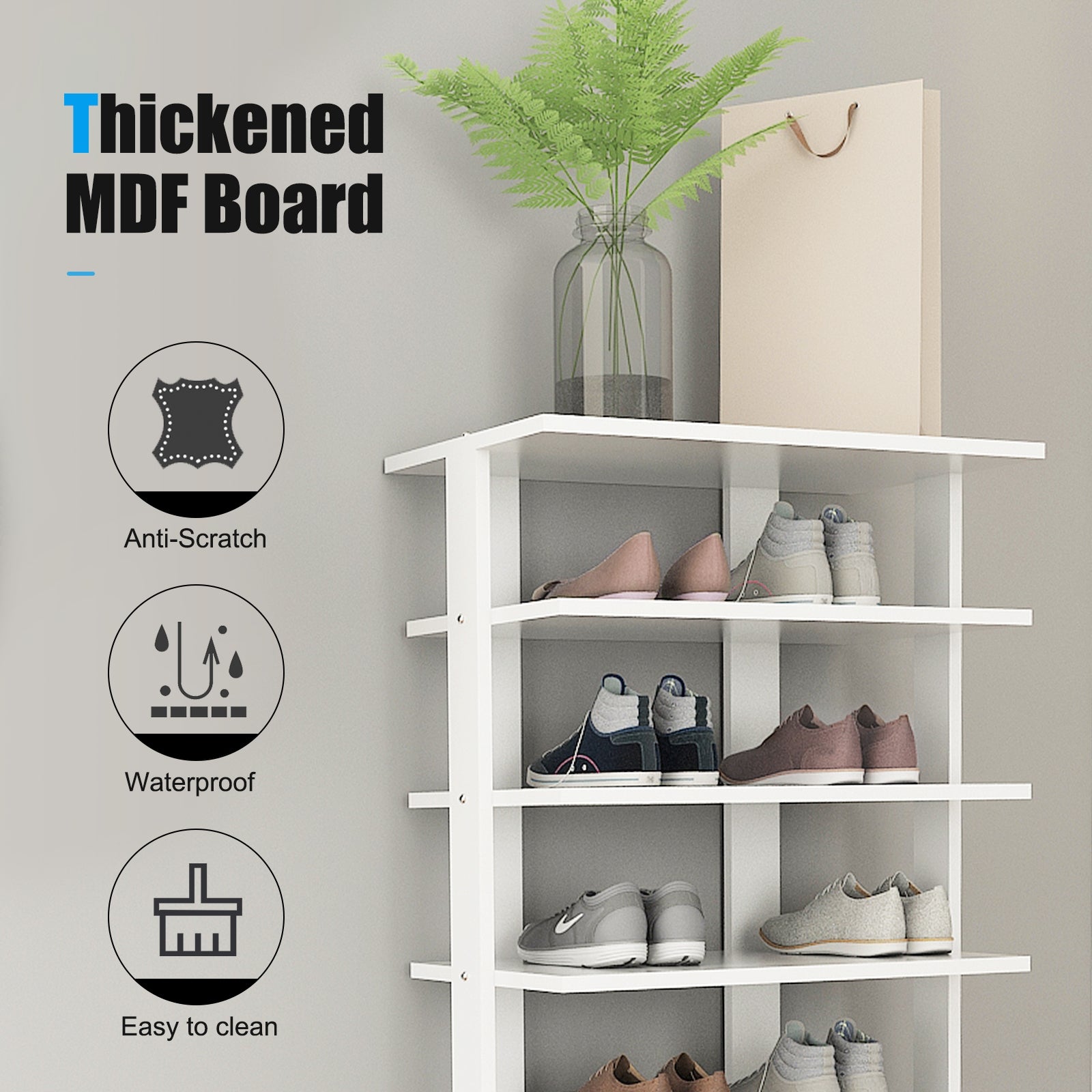 7-Tier Dual 14 Pair Shoe Rack Free Standing Concise Shelves Storage