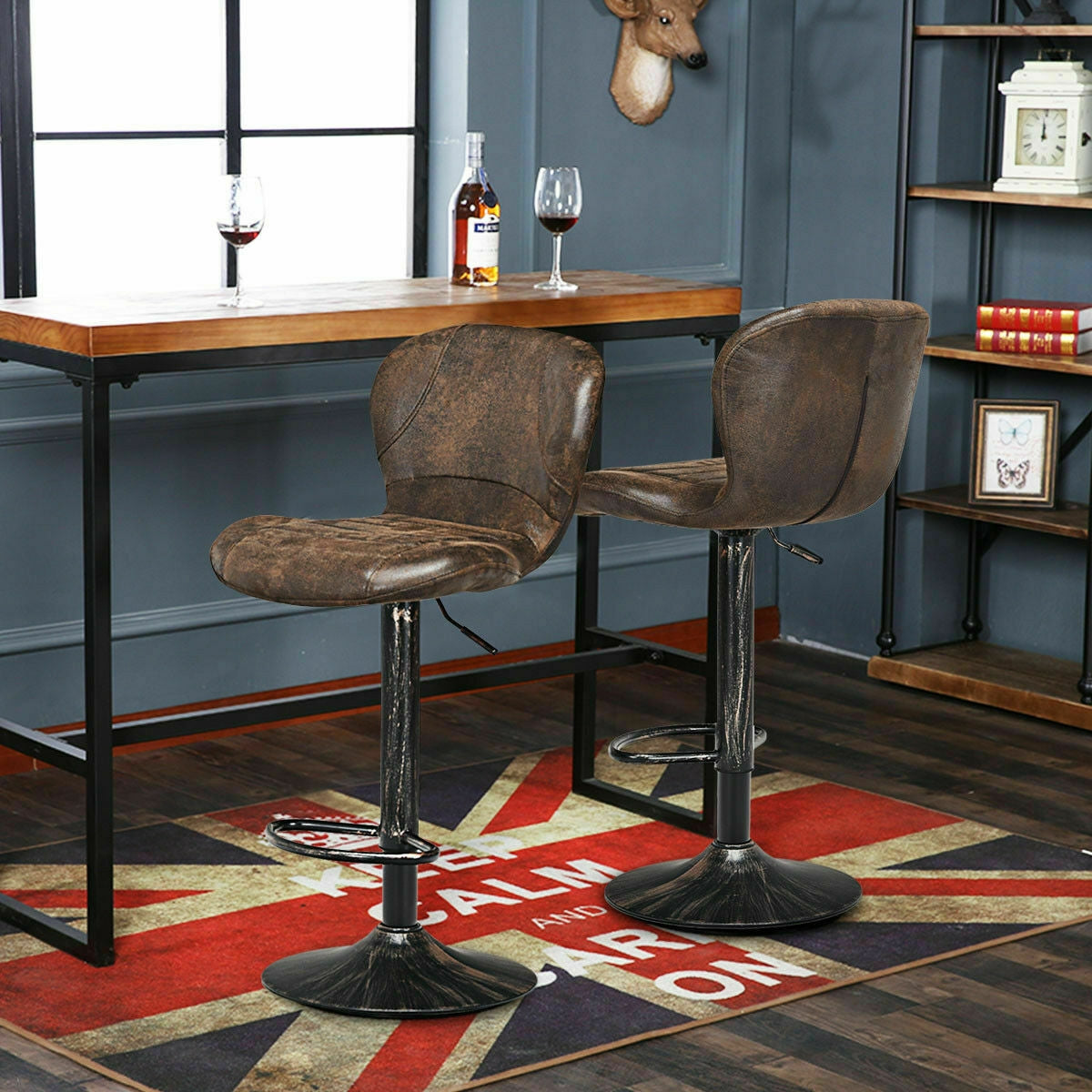 Set of 2 Adjustable Swivel Bar Stools with Hot-Stamping Cloth