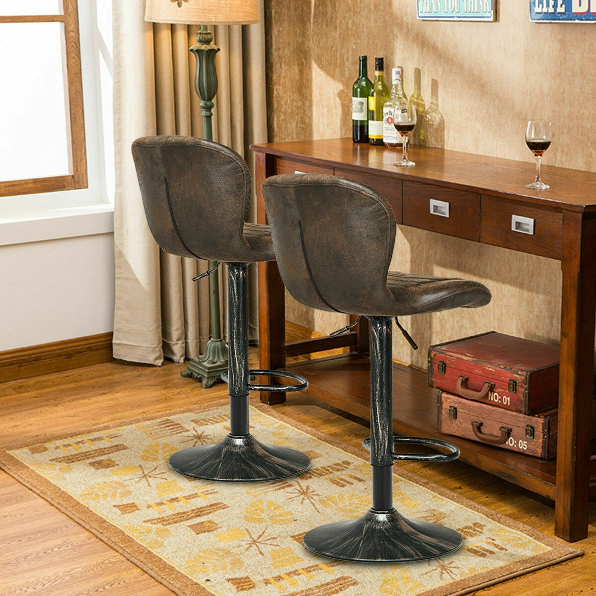 Set of 2 Adjustable Swivel Bar Stools with Hot-Stamping Cloth