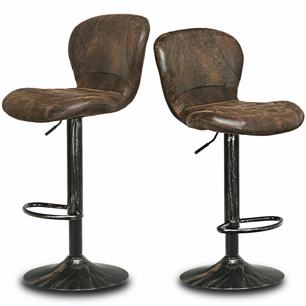 Set of 2 Adjustable Swivel Bar Stools with Hot-Stamping Cloth