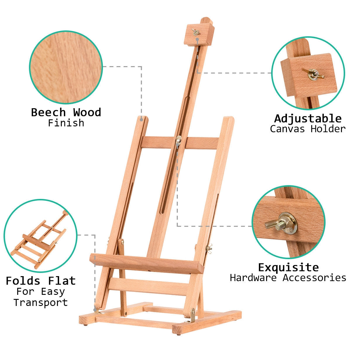 Adjustable Portable Wood Tabletop Easel H-Frame for Artist Painting Display