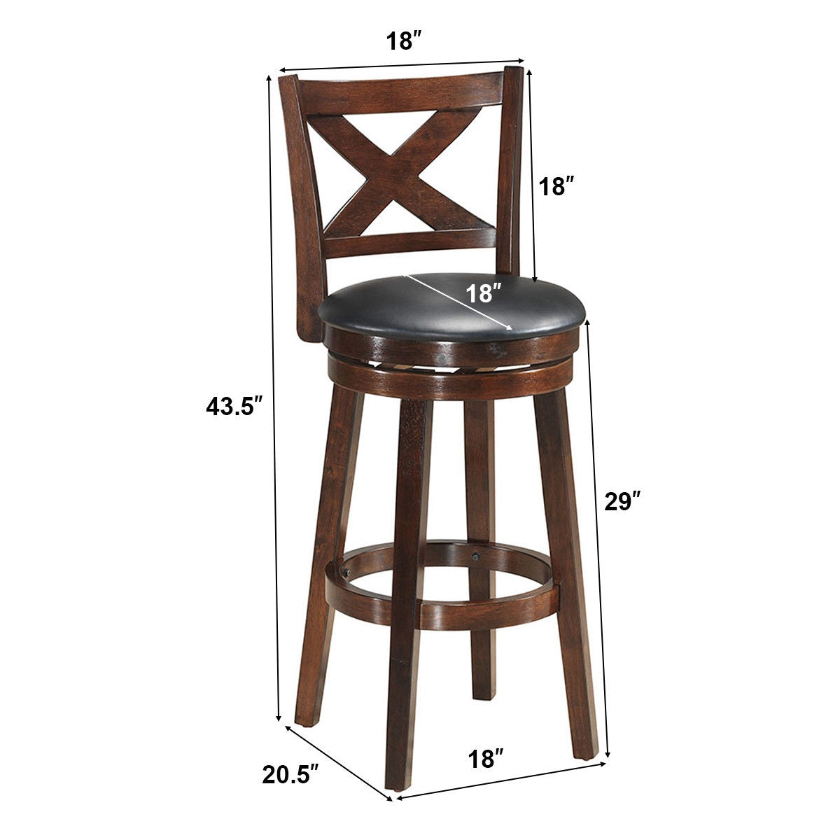 Swivel X-back Upholstered Counter Height Bar Stool with PVC Cushioned Seat-29 Inch