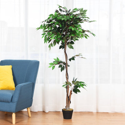 5.5 Feet Artificial Ficus Silk Tree with Wood TrunksÂ 
