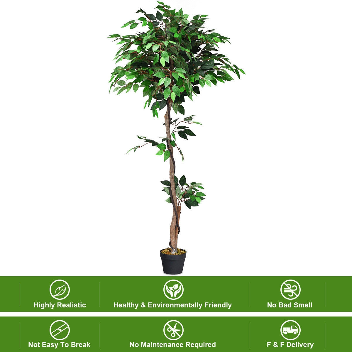 5.5 Feet Artificial Ficus Silk Tree with Wood Trunks