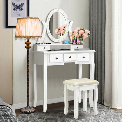5 Drawers Vanity Dressing Table Stool Set with 12 LED BulbsÂ 