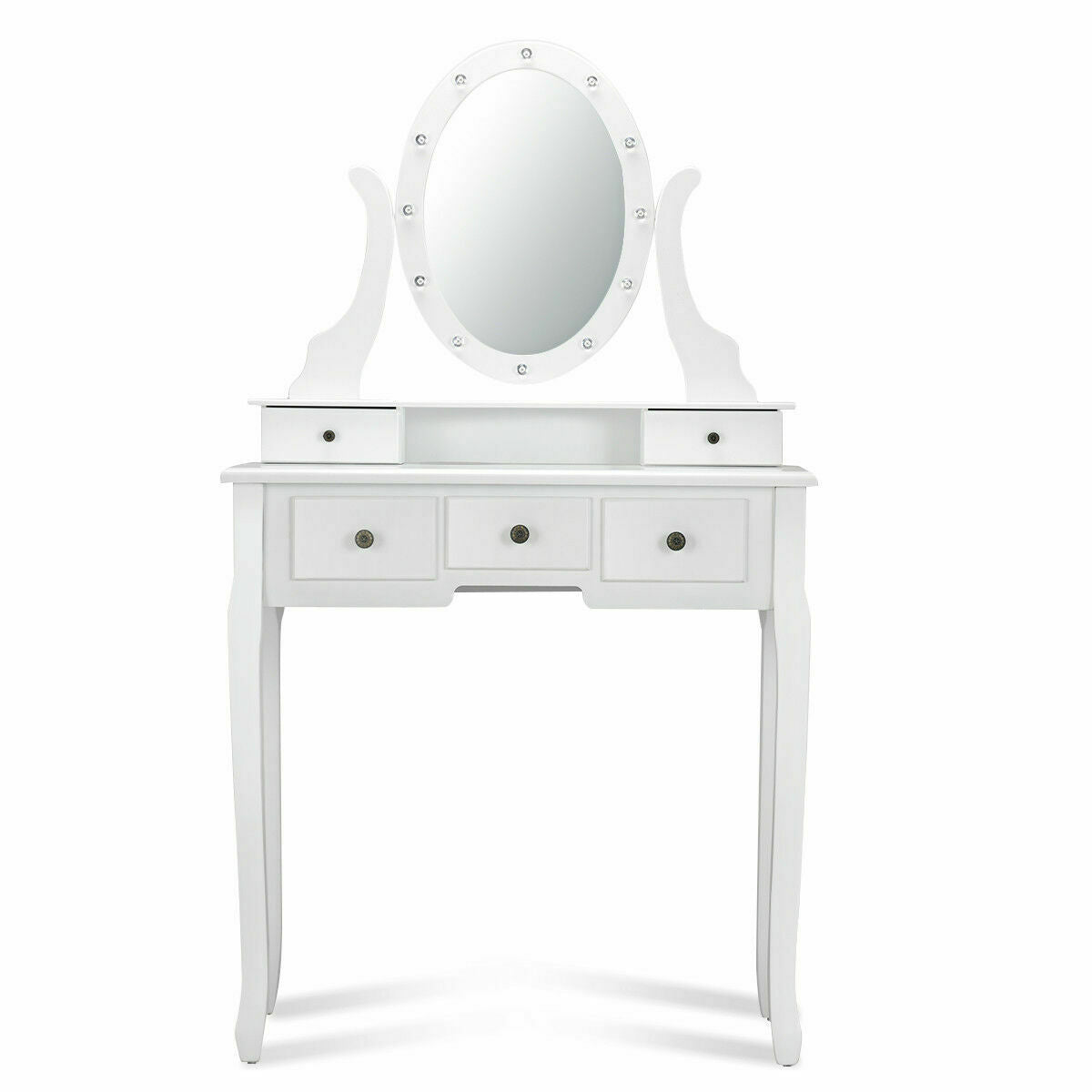 5 Drawers Vanity Dressing Table Stool Set with 12 LED Bulbs