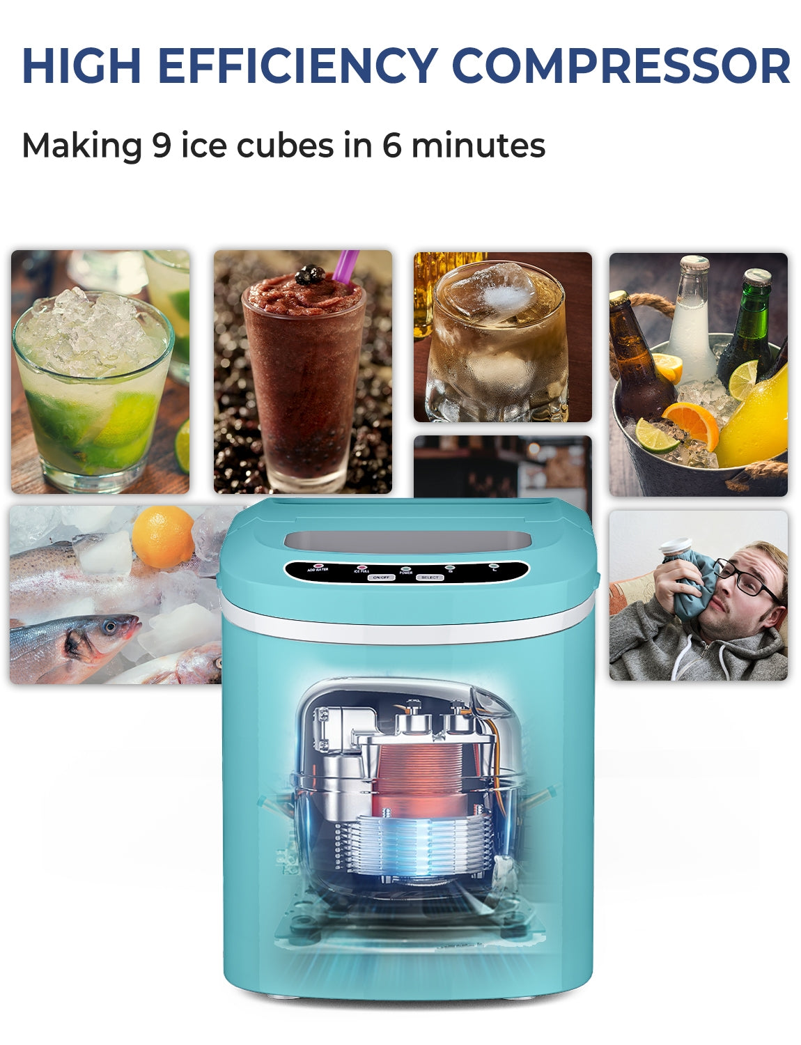 Mini Portable Compact Electric Ice Maker Machine-Green