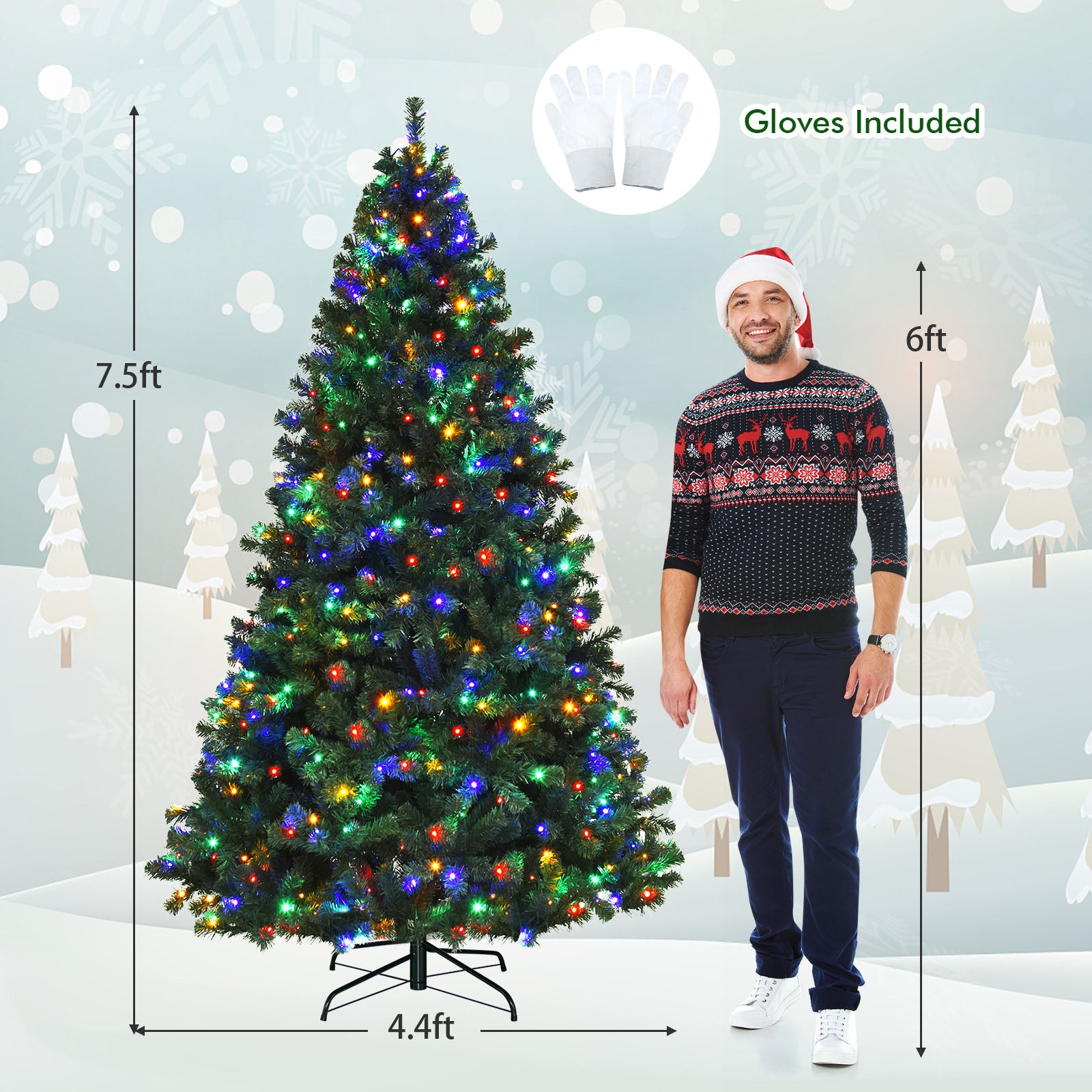 7.5 Feet Pre-Lit Artificial Spruce Christmas Tree with 550 Multicolor Lights for Festival