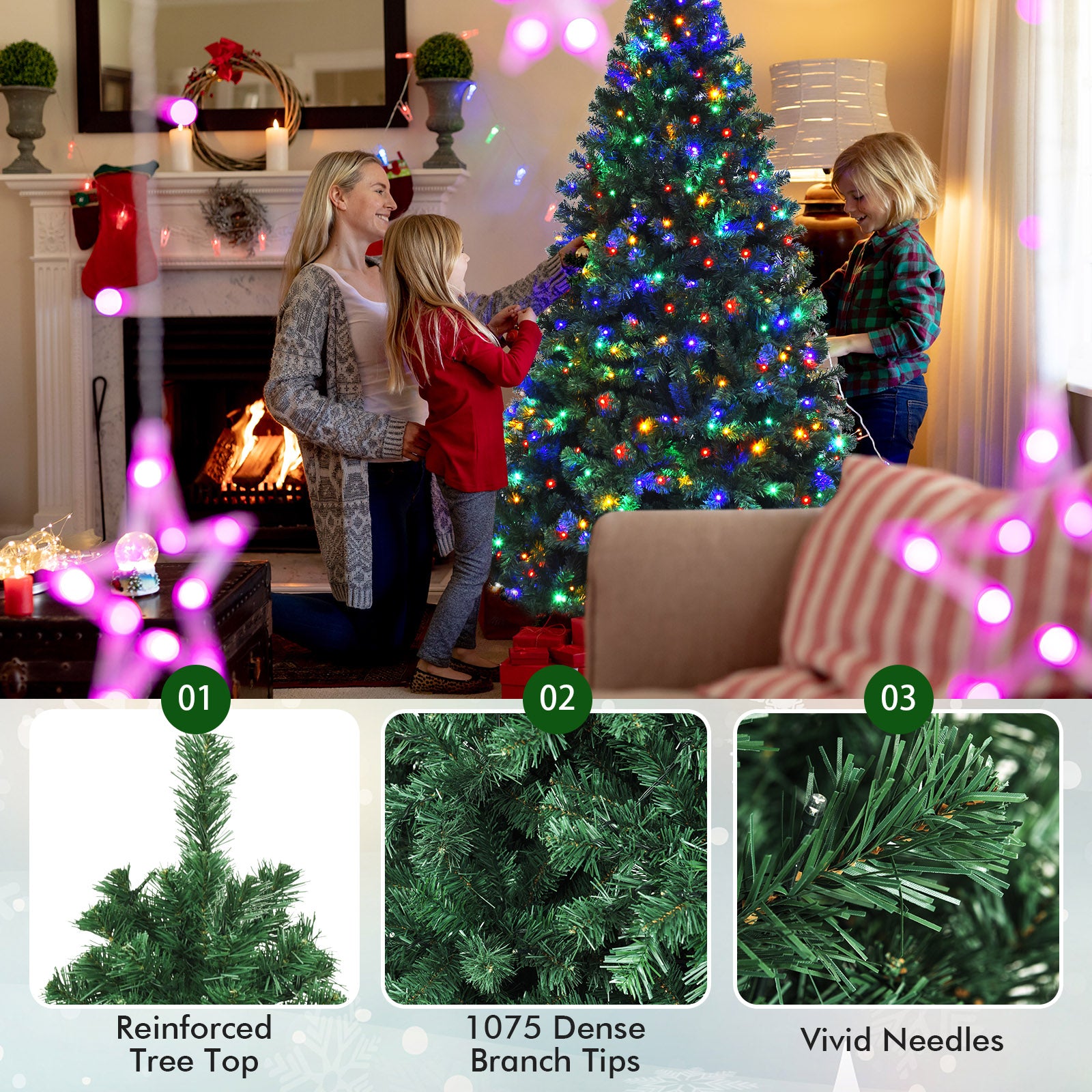 7.5 Feet Pre-Lit Artificial Spruce Christmas Tree with 550 Multicolor Lights for Festival