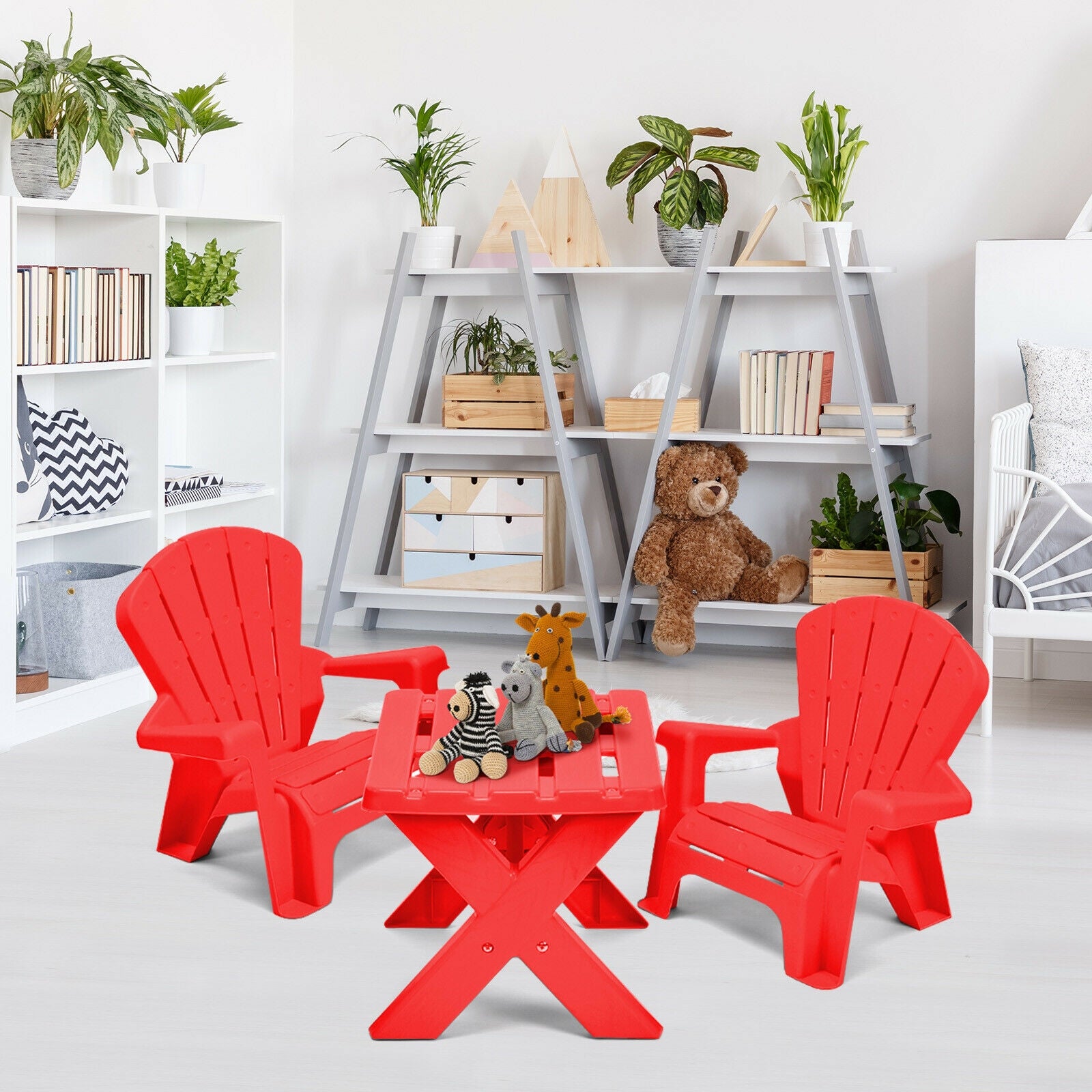 3-Piece Plastic Children Play Table Chair Set-Red