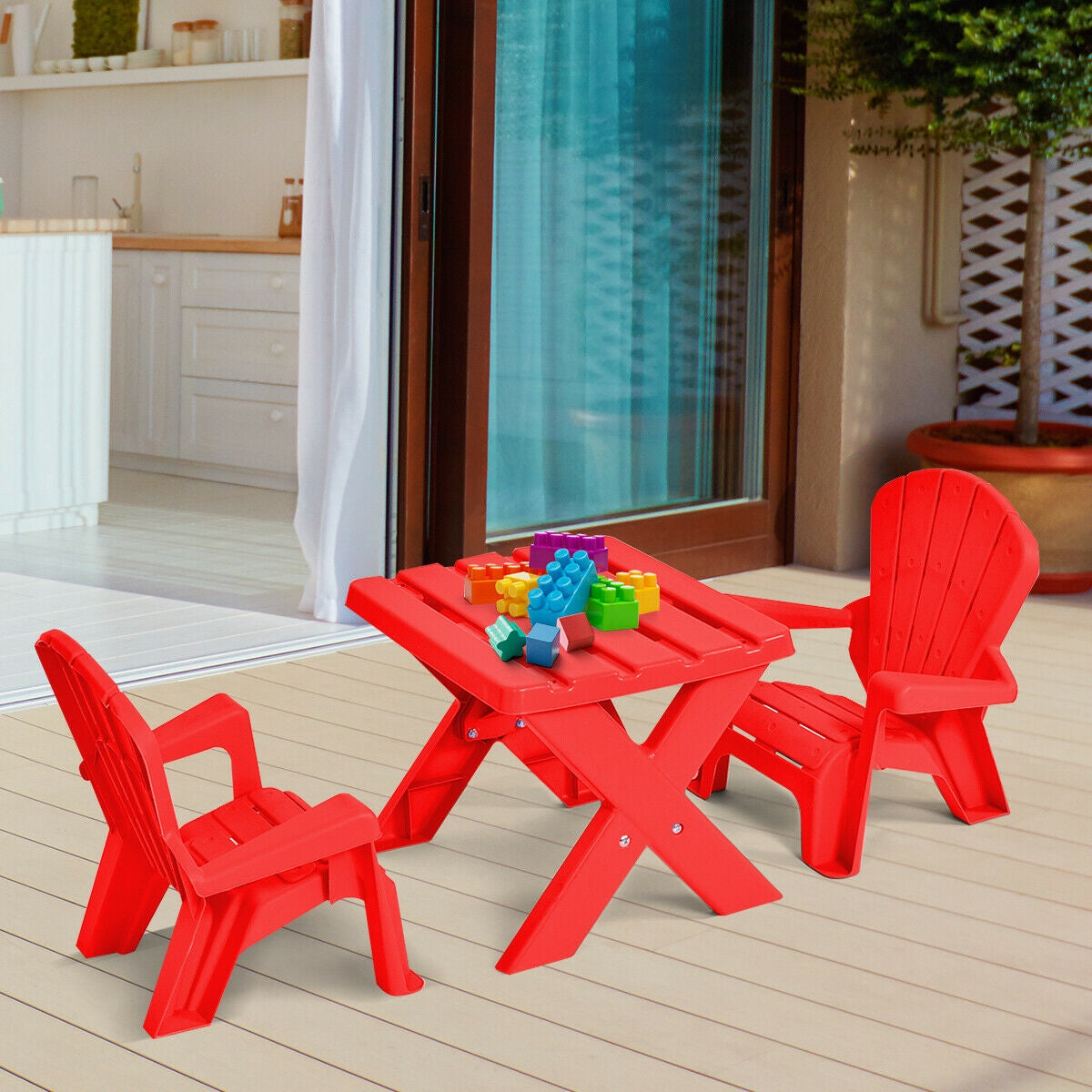 3-Piece Plastic Children Play Table Chair Set-Red