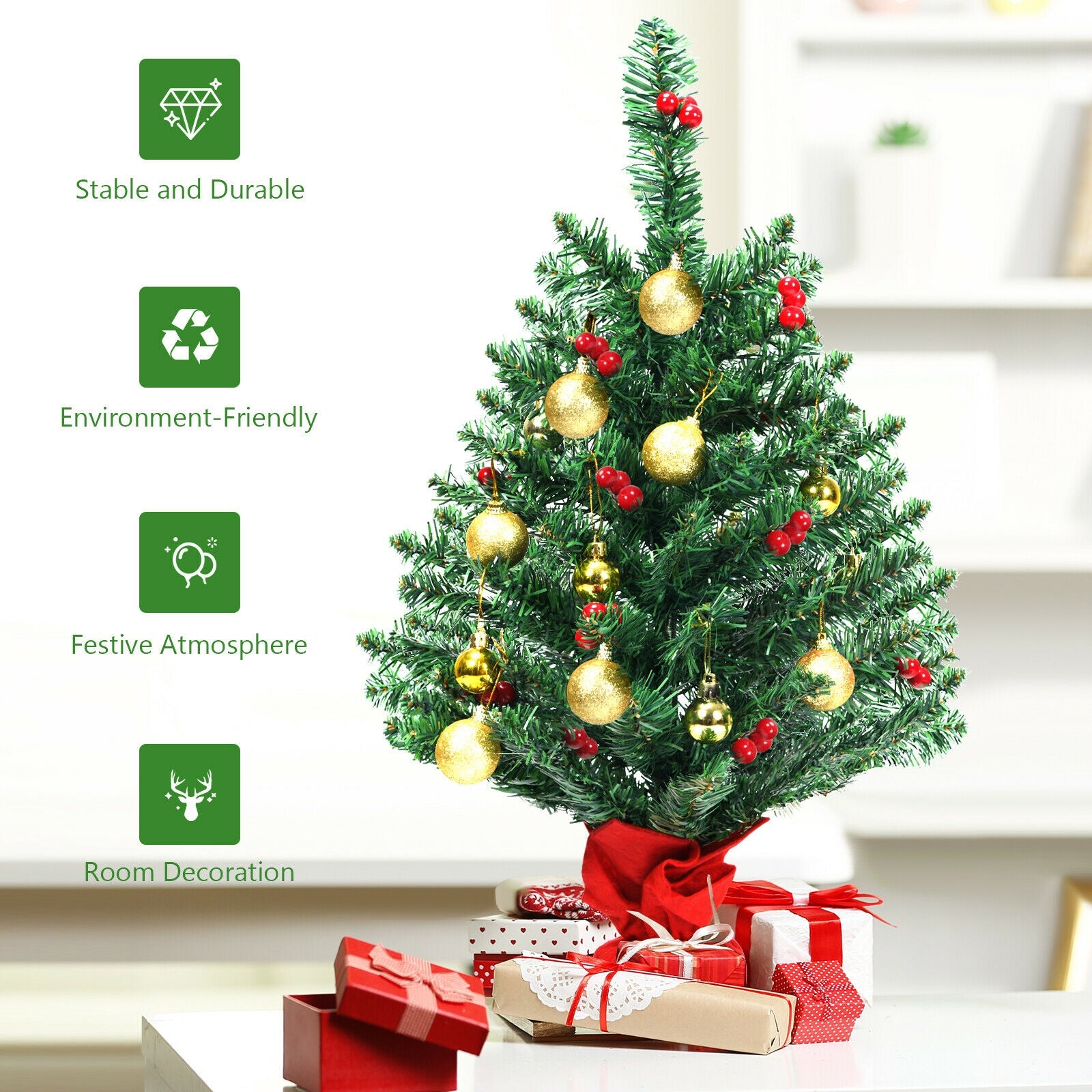 2 Feet Artificial Battery Operated Christmas Tree with LED Lights