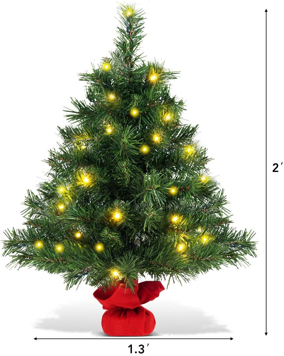 2 Feet Tabletop Fir Artifical Christmas Tree with LED Lights