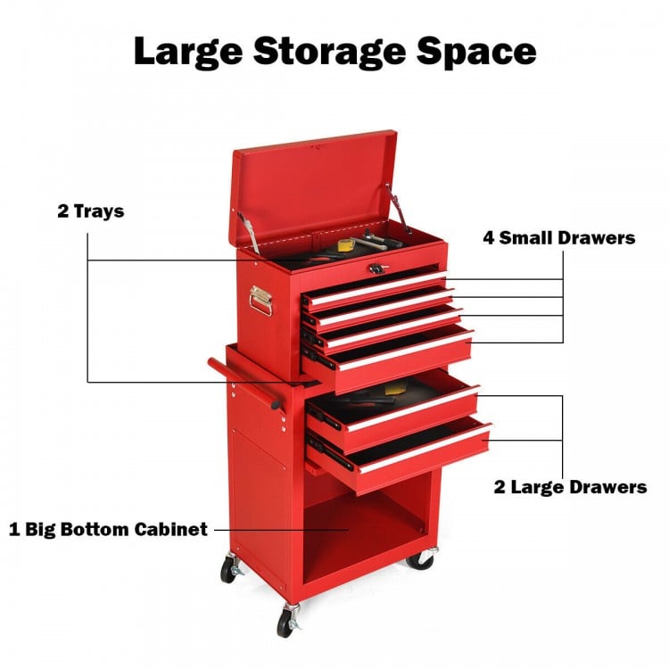 Rolling Cabinet Storage Chest Box Garage Toolbox Organizer-Red
