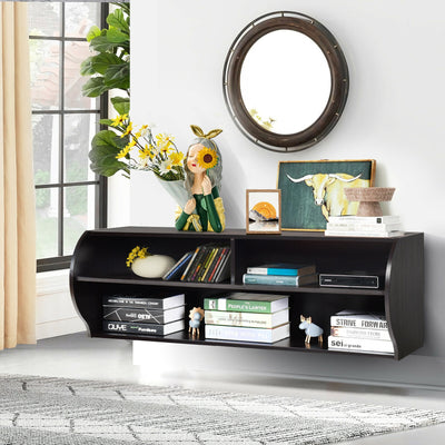 48.5 Inch 2 Tier Modern Wall Mounted Hanging Floating Shelf-BrownÂ 