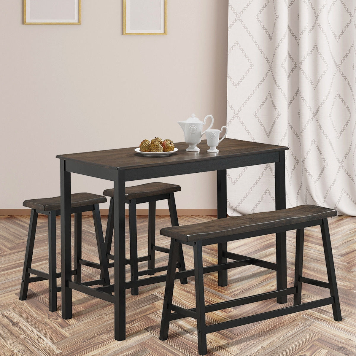 4 pcs Solid Wood Counter Height Dining Table Set-CoffeeÂ 