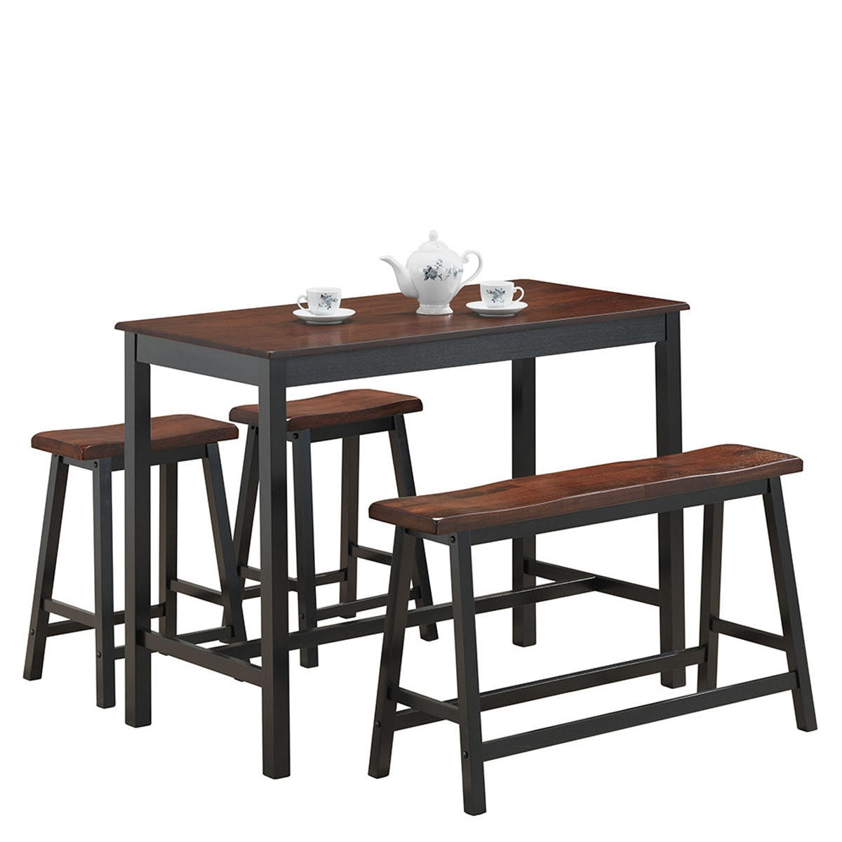 4 pcs Solid Wood Counter Height Dining Table Set-CoffeeÂ 